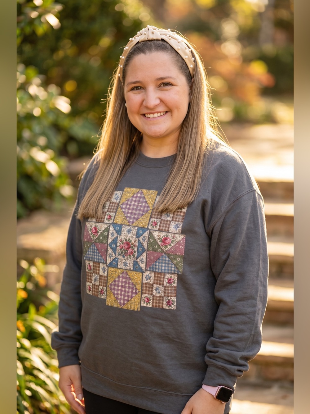 Charcoal Patchwork Quilted Print Sweatshirt